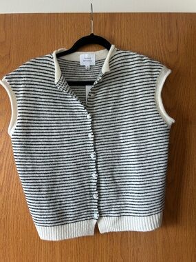 Things Between Women's Cream & Black Striped Piper Knit Vest Cardigan